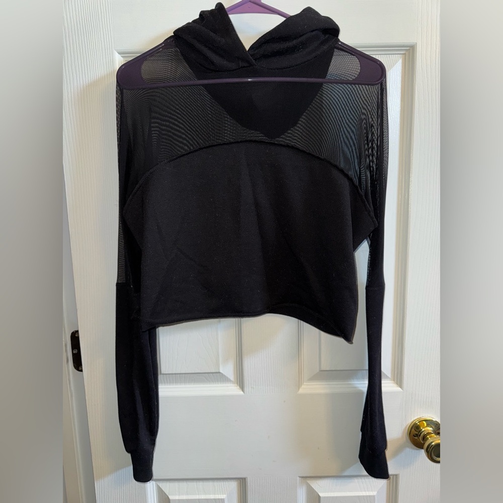 Black Mesh Long Sleeve Women's Top